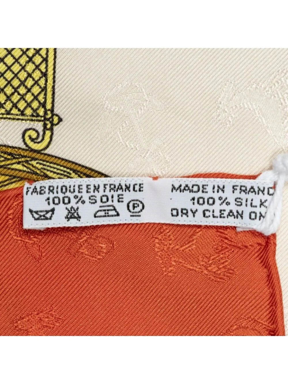 Hermes Scarf Red Gold Beige 100% Jacquard Silk